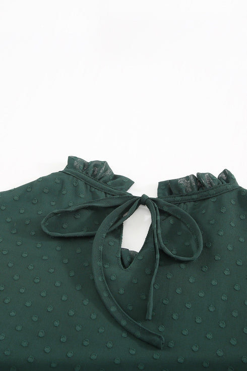 Tiered Sleeve Frilled Neck Dotted Top